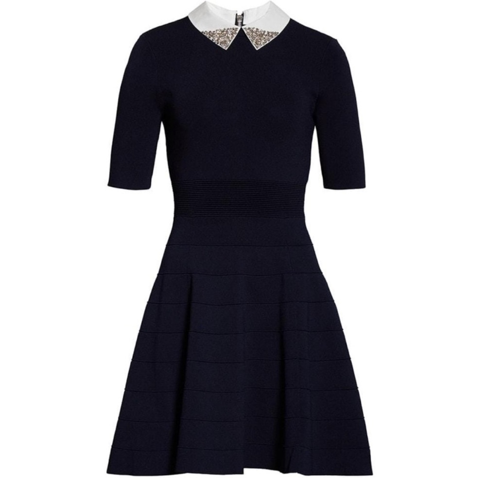Ted Baker Embellished Collar Knit Fit & Flare Dress